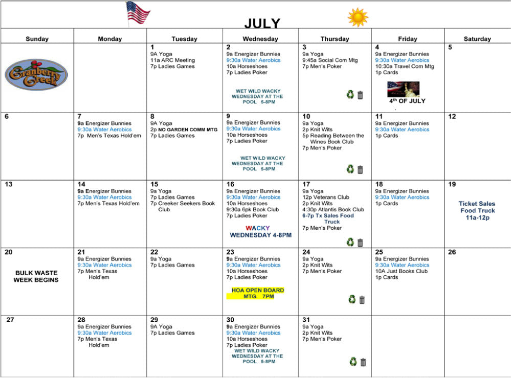 Calendar: July 2025